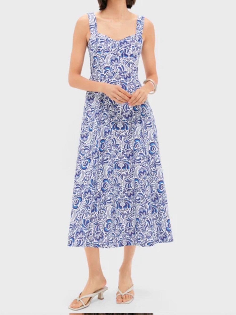 Hyacinth House NWT Blue Linen Floral Open Back Lawson Bustier Maxi Dress in XS